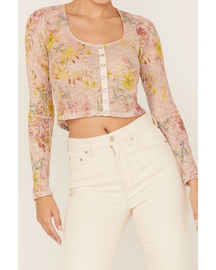 Floral Long Sleeve Crop Top 2
